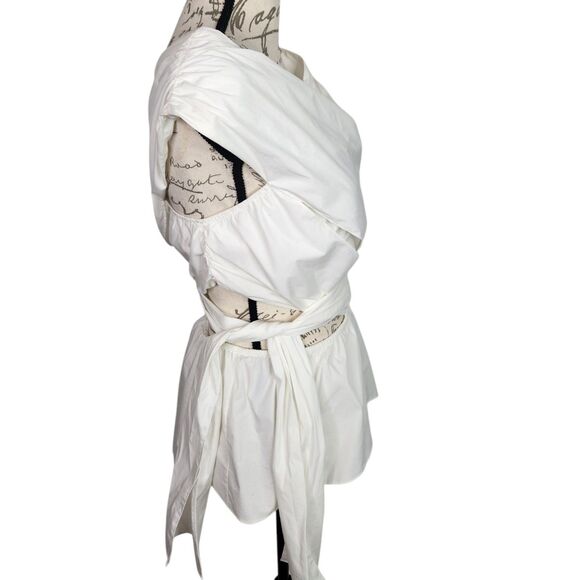 TANYA TAYLOR Top Womens 8 White Sleeveless Cutout Wrap Shirt Tie Office Siren - Picture 2 of 12